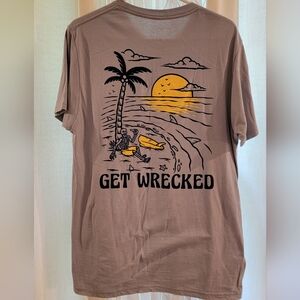 NWOT Men's, medium, light blue, t-shirt, Get Wrecked, skeleton, palm tree